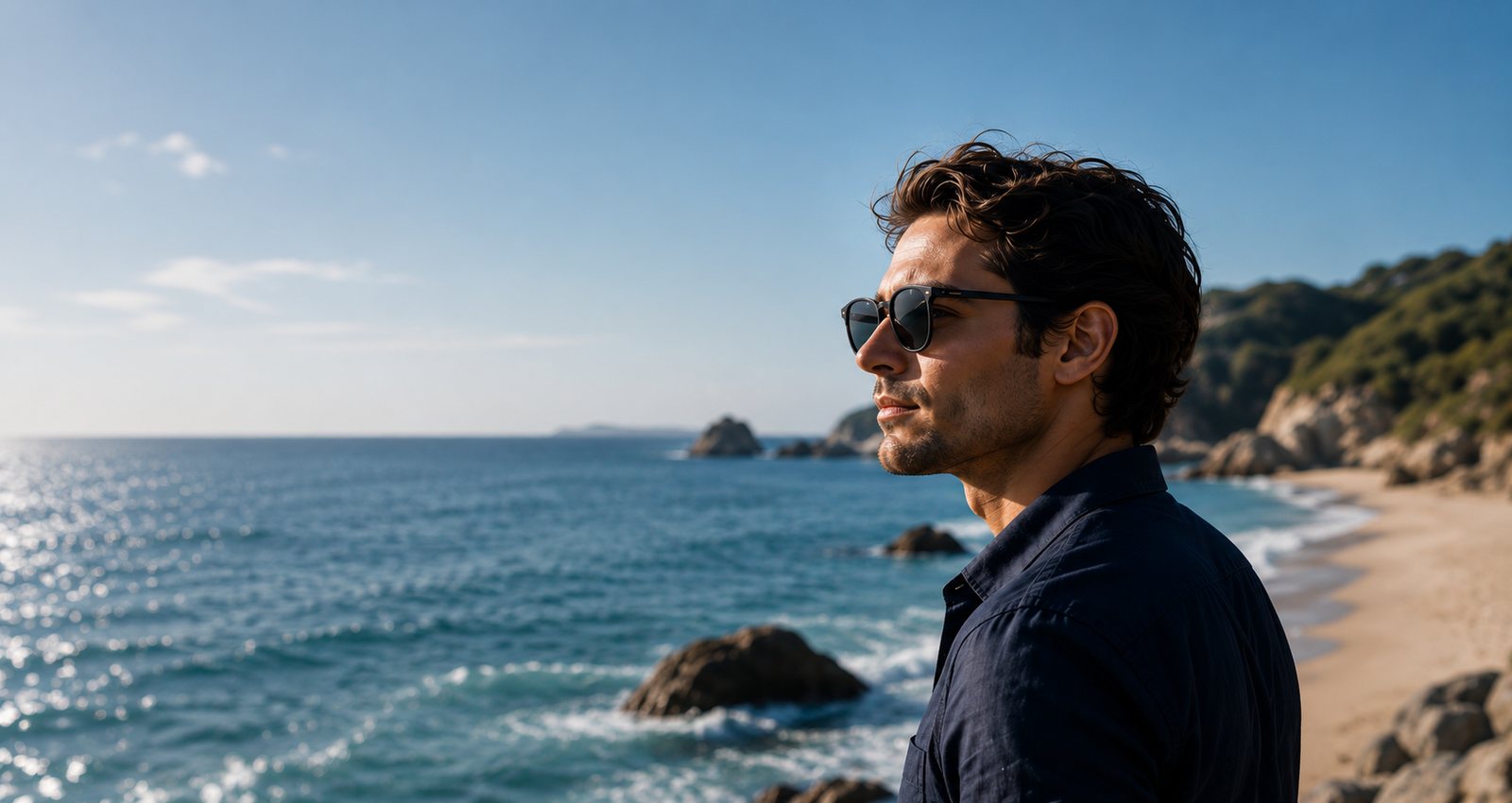 Hombre con lentes frente al mar